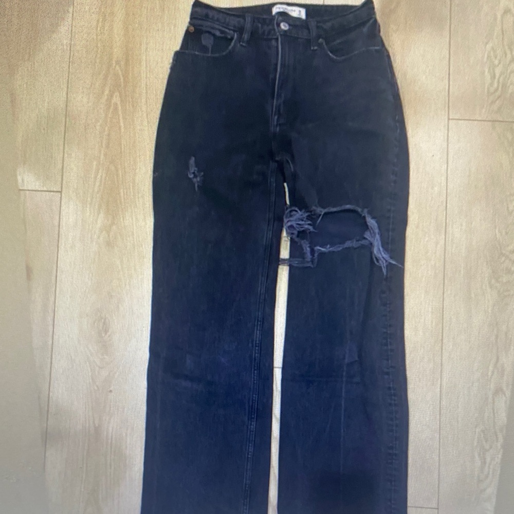 Abercrombie & Fitch Black Distressed Wide-Leg Jeans